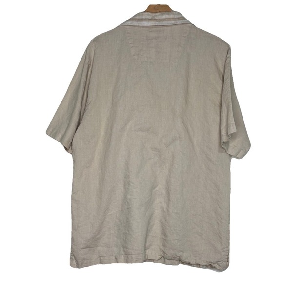 Metafuori New York Men's L Tan linen cotton blend short sleeve button up shirt - Picture 2 of 4